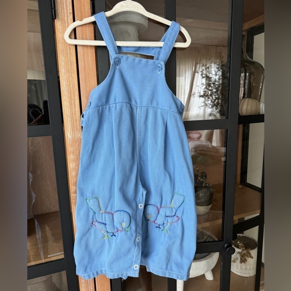 1980s Vintage Corduroy Baby Romper Embroidered Birds chicks toddler romper twill